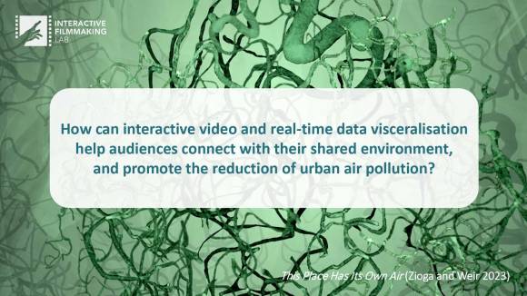 How can interactive video and real-time data visceralisation help audiences connect with their shared environment, and promote the reduction of urban air pollution?
